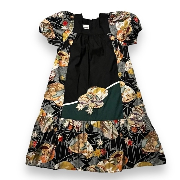 NEW Island Attitudes Midi Dress MuuMuu Hawaiian Dark Floral Puff Sleeves Medium - Picture 1 of 10